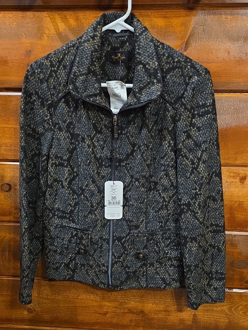 Eugen Klein Black and Gray Textured Zip Jacket